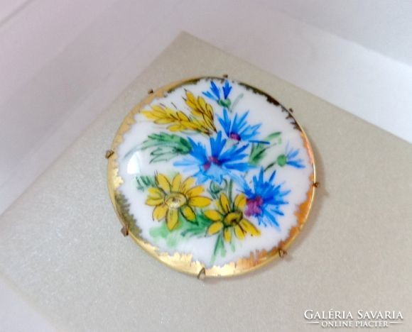 Antique brooch porcelain hand painting marked