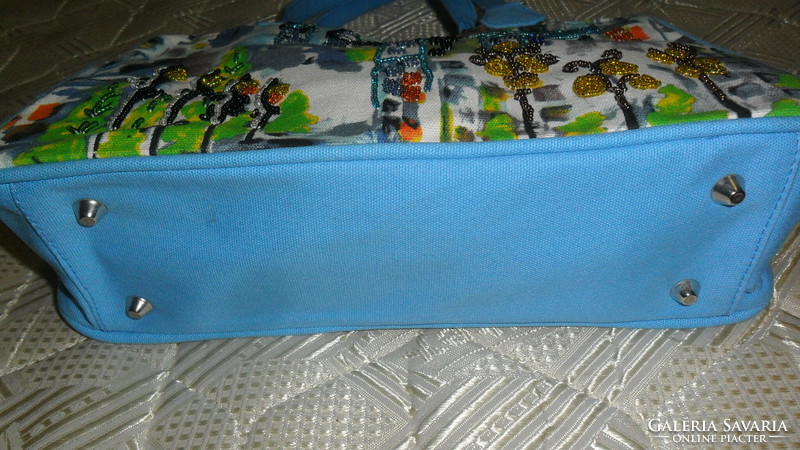 Last pieces! Colorful, cheerful summer canvas bag with pearls and decoration.