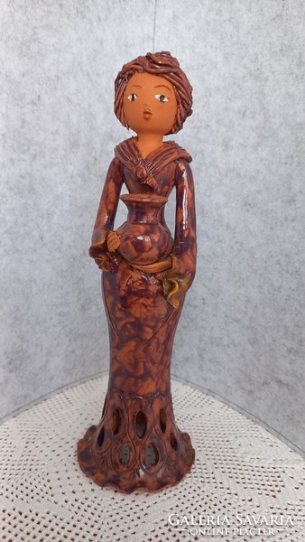 Rare, Fabian zoya glazed ceramic girl with jug, signature, flawless, 31.5 cm, 604 gr.