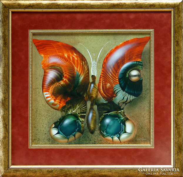 Tamás Végvári: Butterfly - with frame 45x43 cm - artwork: 33x31 cm - 2306/473