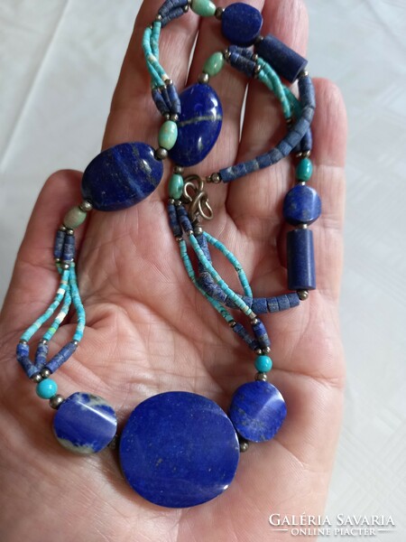 Handmade lapis lazuli turquoise mineral necklace