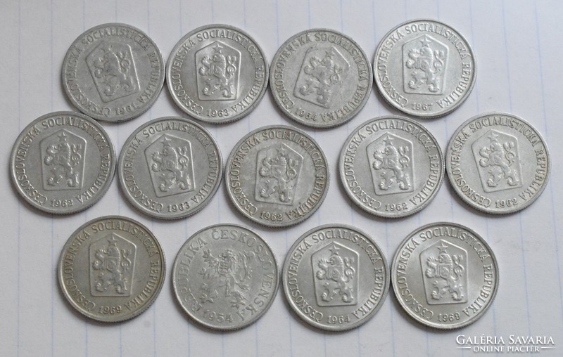 Czechoslovakia 10 heller , 1954 , 1961 ,-62 ,-63 ,-64 ,-67 ,-69 , money , coin , 13 pieces