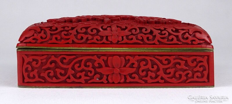 1N714 old red cinnabar oriental enamelled box bonbonier