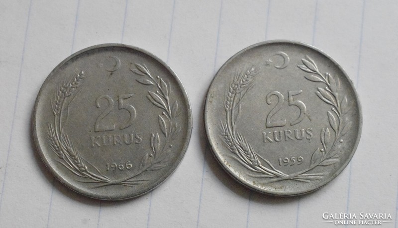 Turkey, 25 kurus, 1966, 1959, money, coin, 2 pcs.