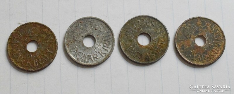Hungary 20 filers, 1941, 1944 Kingdom of Hungary, money, coin 4 pcs.