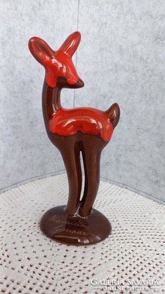 Vintage, ceramic doe, continuous glaze, with Hamilton Canada gold lettering, unmarked, flawless