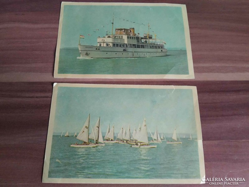 2 pages in one, Balaton landscapes, Beloiannis cruise ship, sailing boats, photo: gyula pomayer