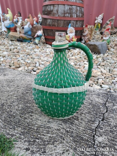 Zöld Demizson debizson üveg fonott  Gyűjtői szépség bornak italnak