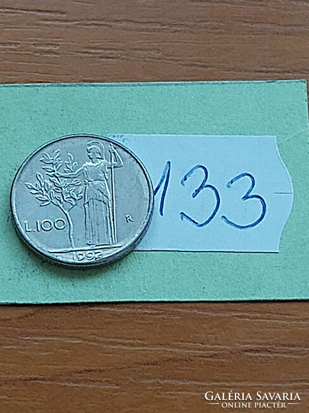 Italy 100 lira 1992 r, goddess Minerva, stainless steel, 18.2 Mm 133
