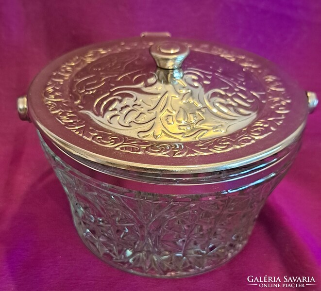 Glass sugar bowl with silver-colored metal top (m3996)