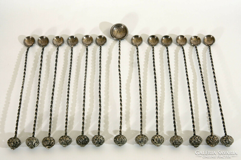 12+1 silver silver spoons millennium 1 crown 1896. 5 crown 1907 | Crown cocktail spoons