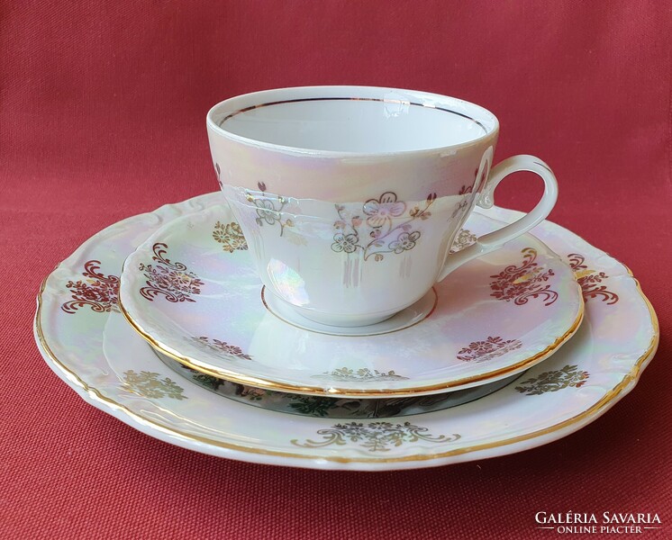 Kahla lüszteres német porcelán reggeliző kávés teás szett részes csésze csészealj kistányér angyal