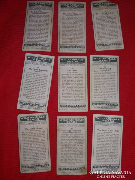 Antik 1930 gyűjthető PLAYERS NAVY CUT cigaretta reklámkártyák Vadállatok egyben 12