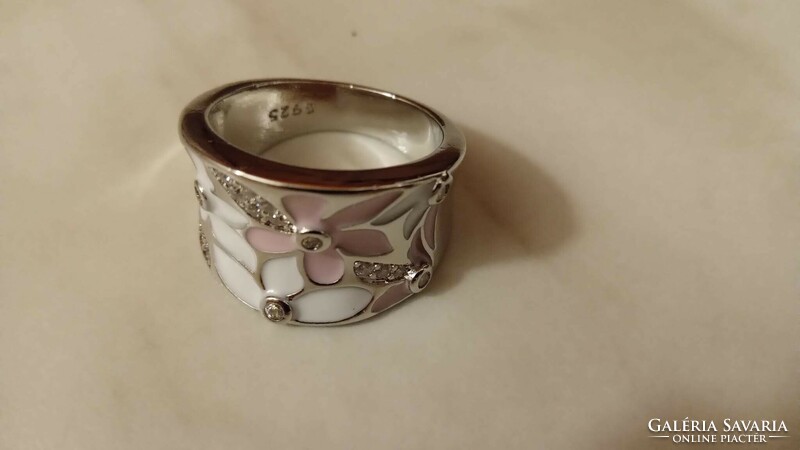 Rózsaszín-fehér virágos gyűrű 54-es és 57-es