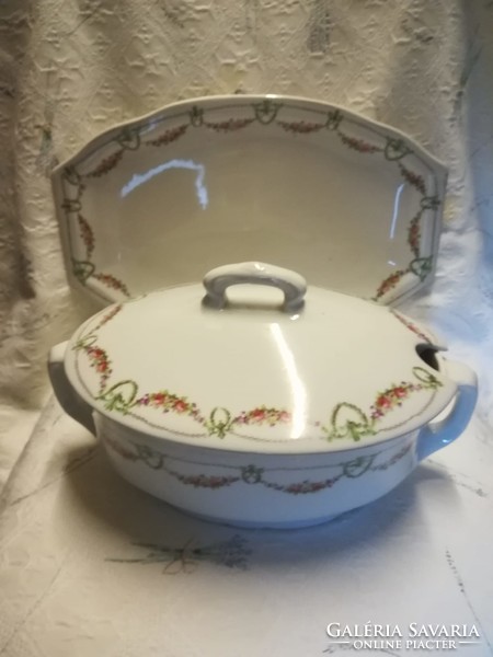 Rose garland soup bowl with saucer tray