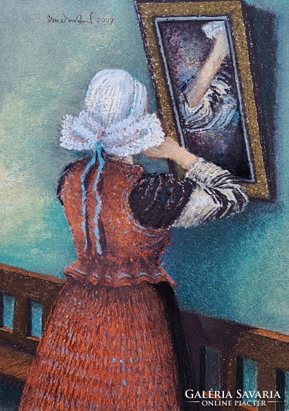 Viktor Simek: in front of a mirror / Zzérei nun - pastel (artist from the Highlands, Slovakia)