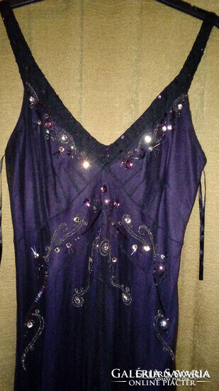 Size 38-42, prom, evening, purple and black, embroidered maxi dress