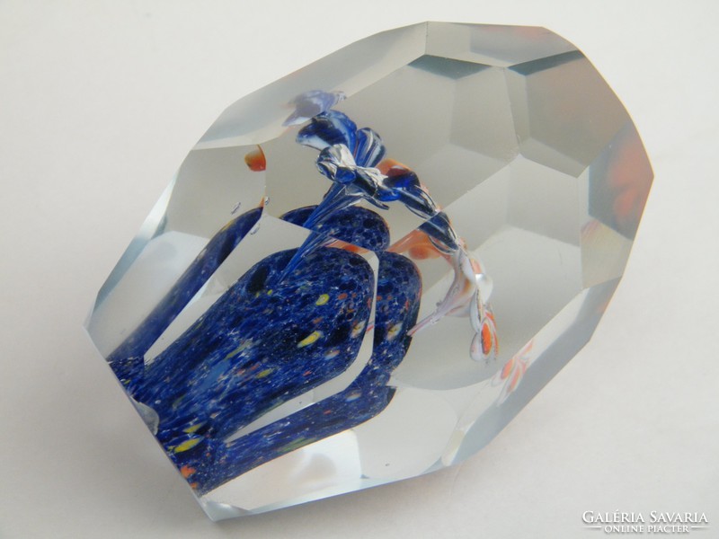Large, faceted, faceted old Murano glass leaf weight
