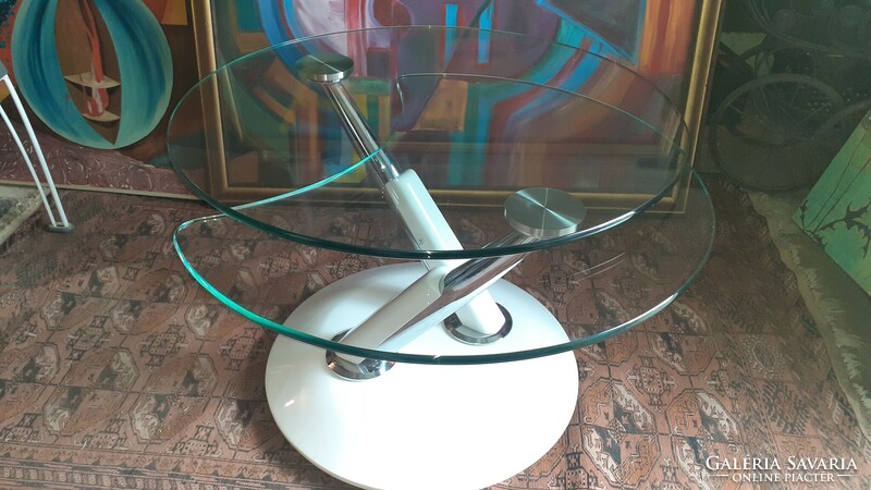 Vintage Space stílusú fém-üveg mozgatható kávézó - dohányzó asztal