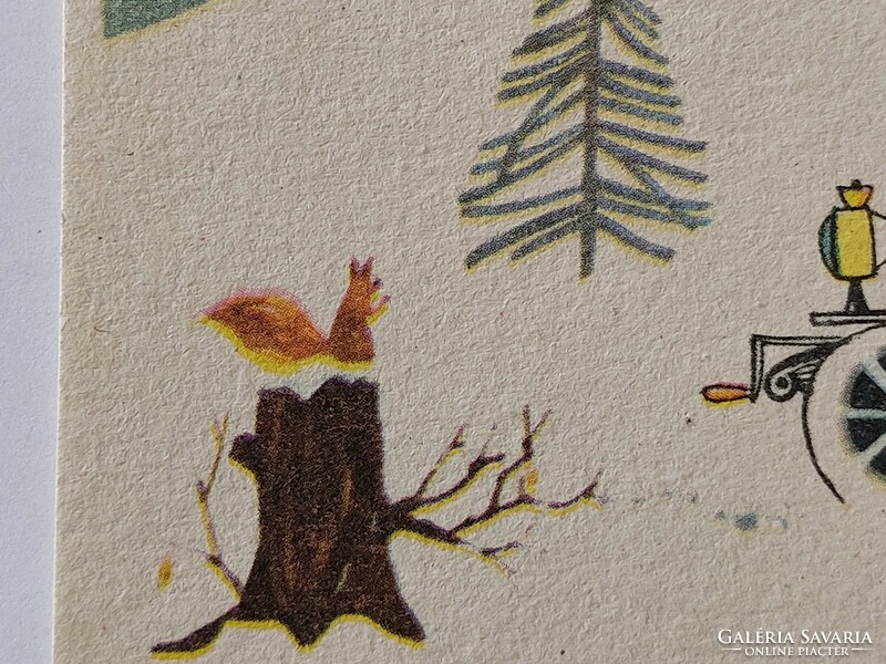Régi karácsonyi képeslap Mikulás mókus