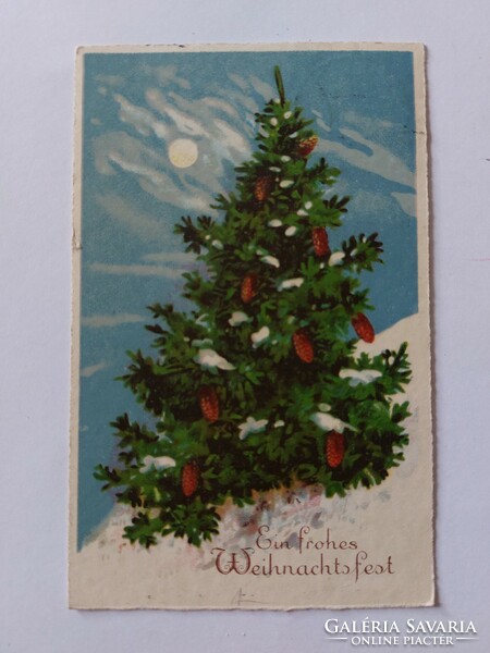 Régi karácsonyi képeslap fenyőfa