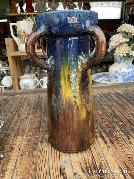 Retro large ceramic vase with 4 handles