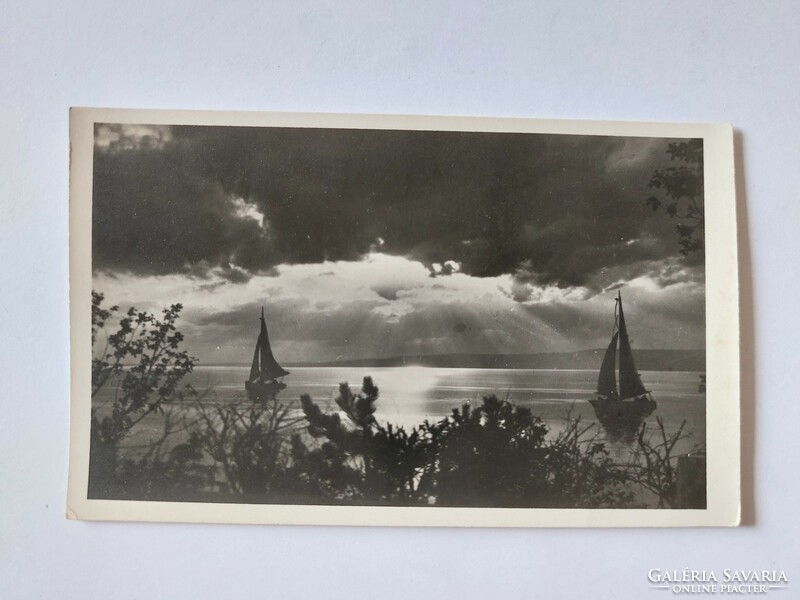 Old postcard photo postcard landscape Balaton sailboats