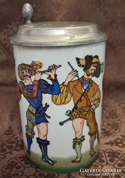 Beer mug with tin lid, military ceramic mug (m4057)