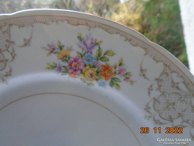 Antique Czech tk thun colorful flower bouquet and baroque rosary enamel grid pattern marked serving bowl