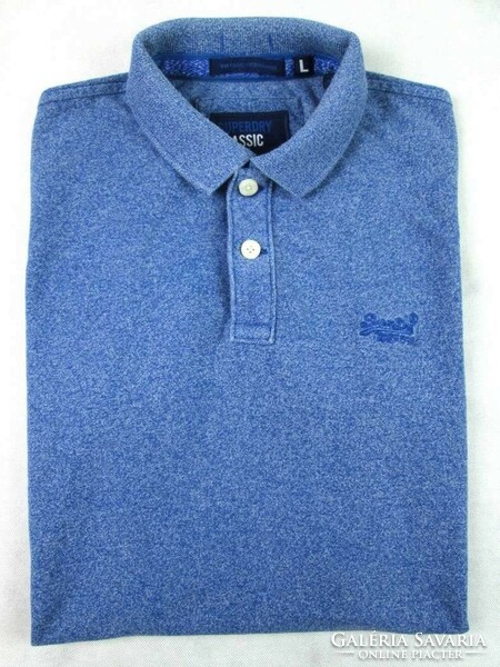 Original superdry (m / l) sporty elegant men's polo shirt with a pastel blue collar
