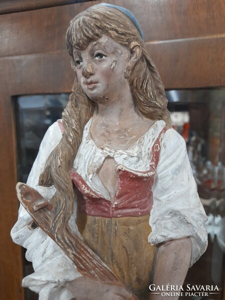Eichwald bernhard, bernard bloch & co 1895-1898, majolica terracotta musician girl statue. 35 Cm.