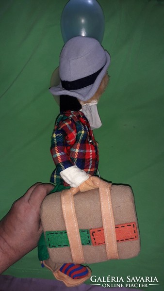 Antik drótvázas textíl bohóc művész baba figura -RITKA - bőrönddel léggömbökkel 44cm a képek szerint