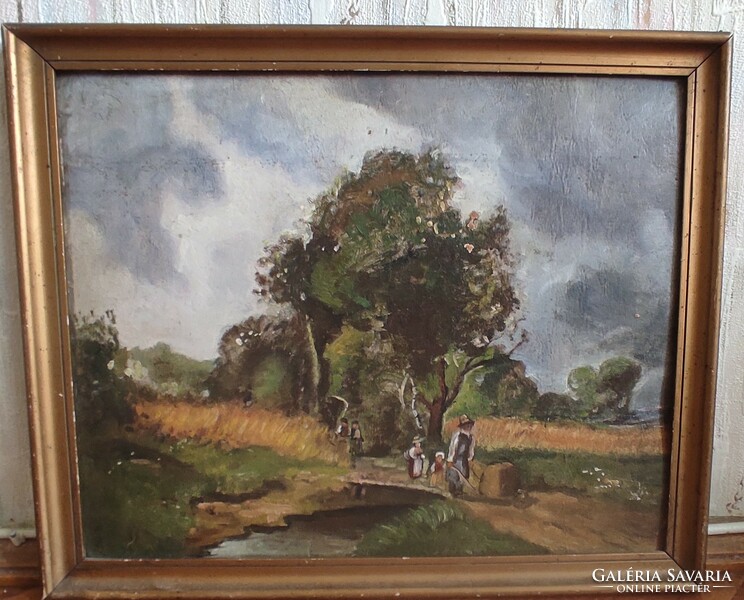 Vidéki életkép festmény (olajfestmény)