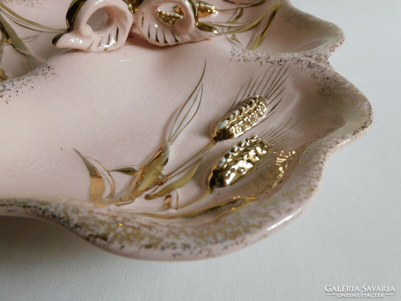 Régi japán rózsaszín porcelán osztott tál plasztikus kalászokkal