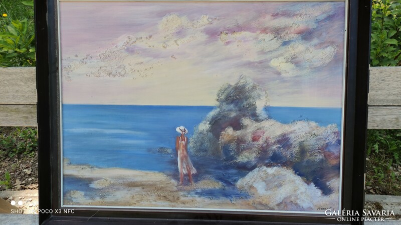 Véghseő Klára Tengerpart olaj farost festmény