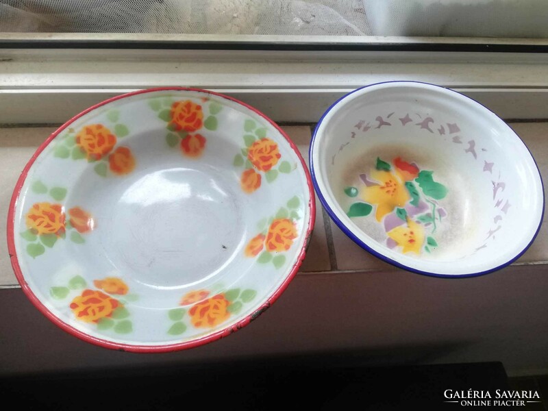 2 old marked enamel bowls