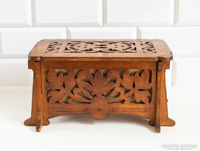 Antique art nouveau jewelry box - wooden chest with an openwork, sawn pattern - chest