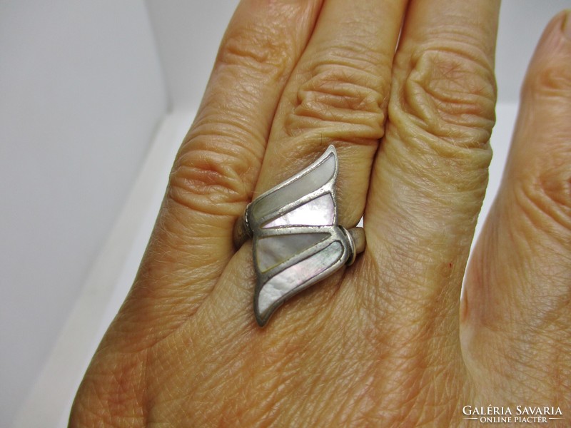 A very beautiful handcrafted silver ring with mother-of-pearl