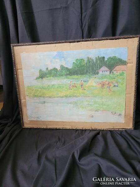 XX. század eleji, ismeretlen festő, Balatonzamárdi, strand jelenet