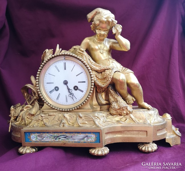 H. Picard and vincent & cie: fire-gilded bronze mantel clock. Rare, exclusive artefact!