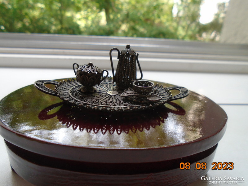 Filigree antique silver miniature tea set