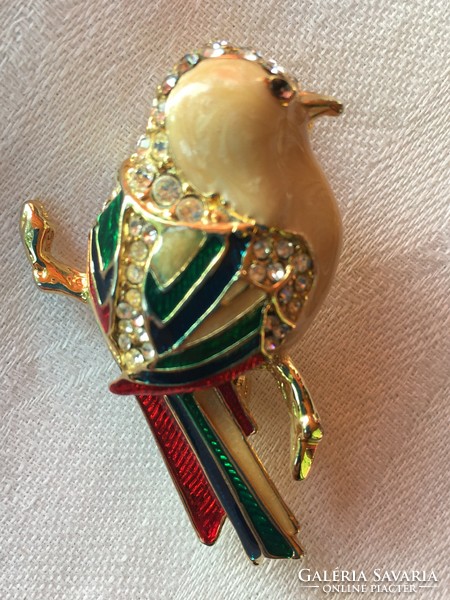 Brooch-bird-unmarked gold-plated, enamelled quality jewelry