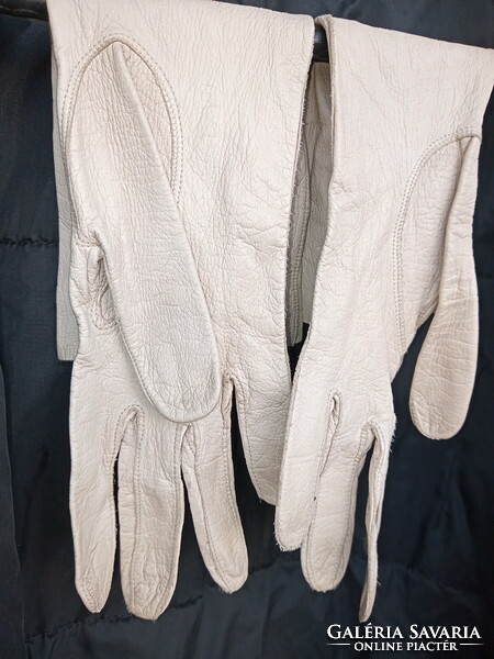 White / light gray buttery soft leather gloves