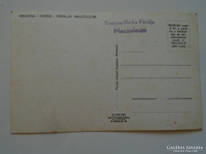 D197192     Kraszna Horka  Váralja  Muzóleum   Fochs József kiadása Rozsnyó  1940k