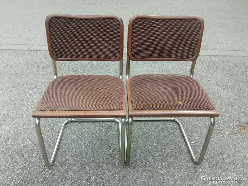 2 db bauhaus design krómozott acélvázas Cesca szék, Marcel Breuer
