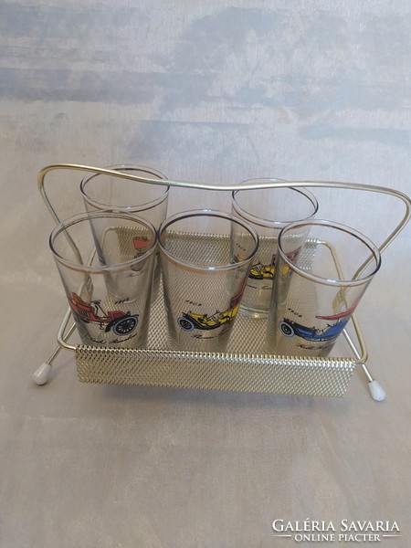 Retro car glass cup with metal holder
