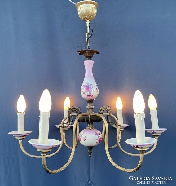 Chandelier with pink majolica inlay, there are 2 pairs.