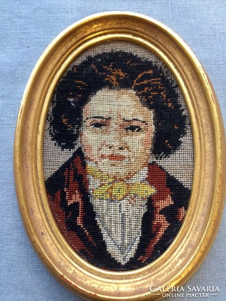 Small needle tapestry in an oval frame - composers