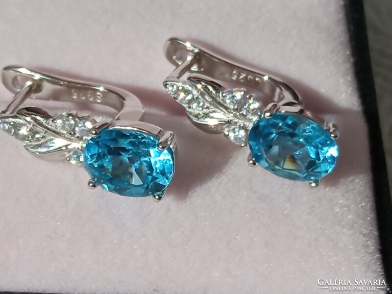 Swiss blue topaz, 925 silver earrings