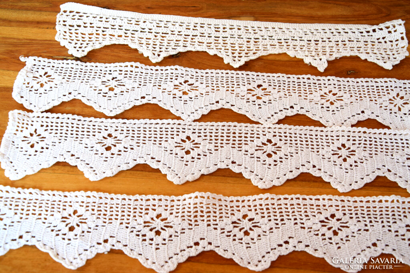 Old beautiful hand crocheted fillet shelf strip 4 pcs 47 x 9